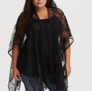 Torrid Black Sheer Lace Ruana Shawl One Size